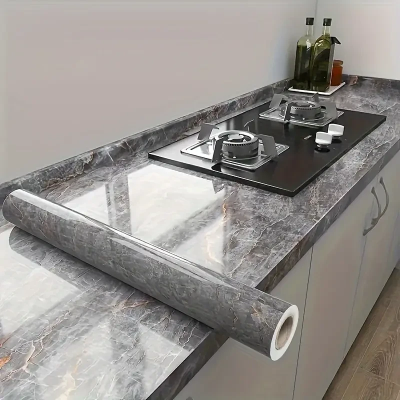 1 rouleau de papier peint en marbre gris volcanique, autocollant, en vinyle à décoller et coller, découpable, imperméable à l'huile et résistant aux températures élevées, pour salle de bain, cuisine,